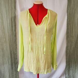 Palette neon Lime Green Sheer Long Sleeve Cover up Top Blouse Size L